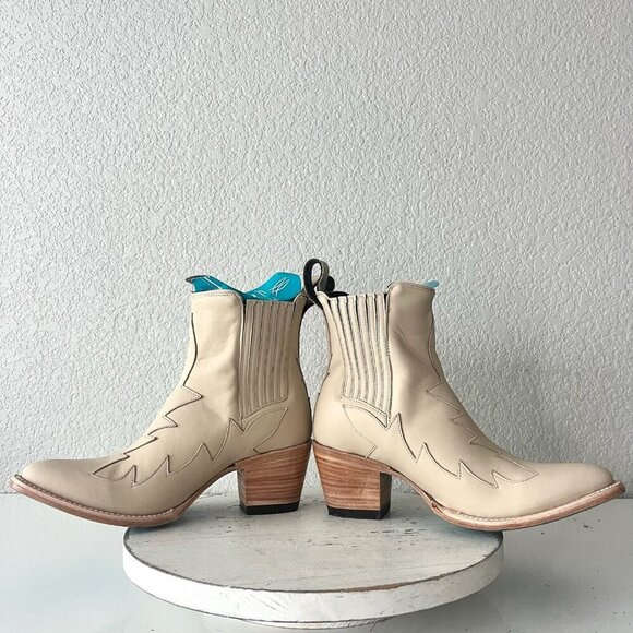 Lane CHELSEA Womens Cowboy Bootie 8 Western Pale Ivory Short Cowgirl Ankle Boots - Picture 8 of 12